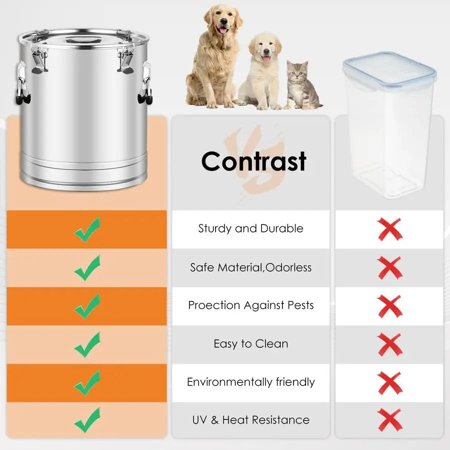 Steel Dog Food Storage Container, Airtight Storage Container with Lid to Keep Fresh