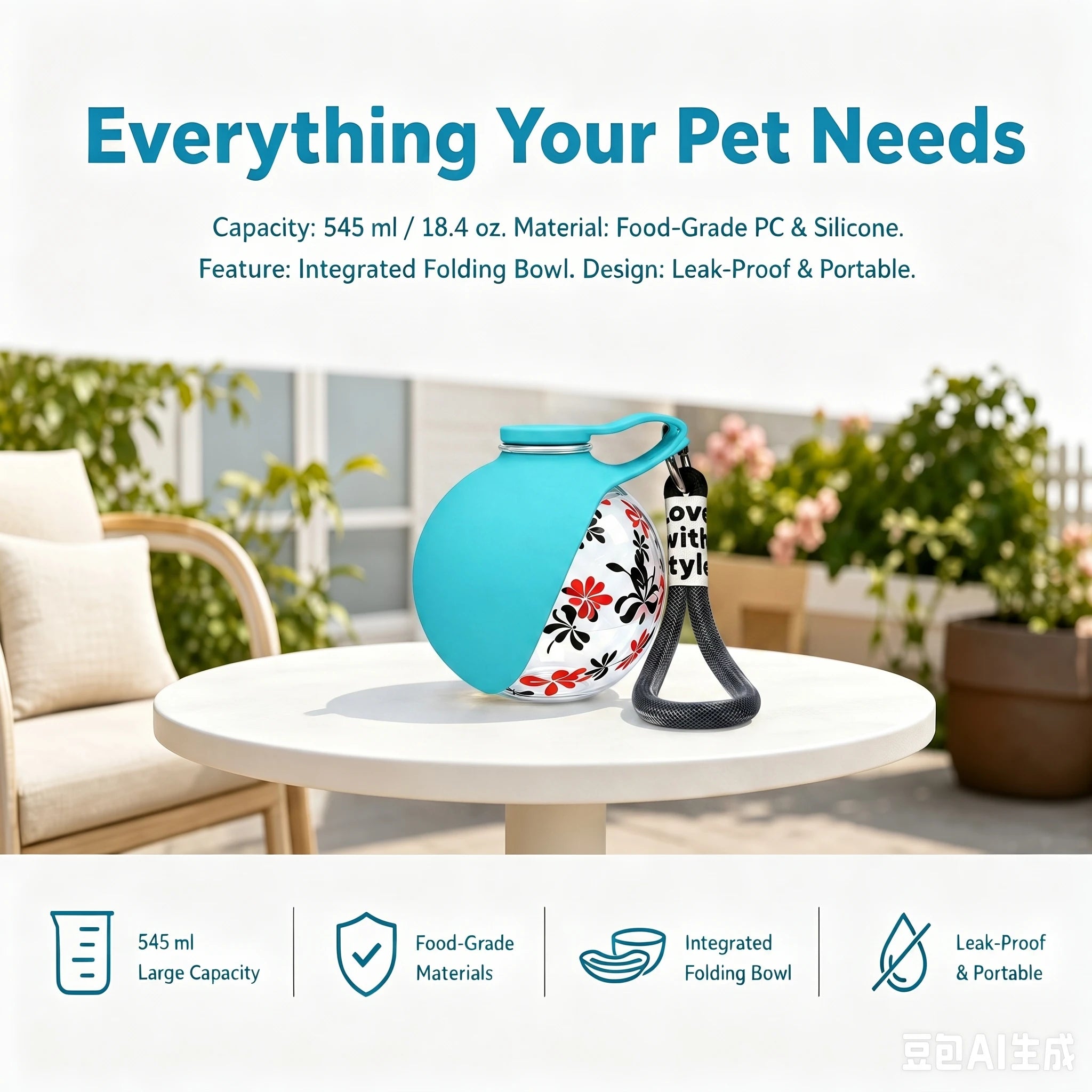 Portable Pet Water Bottle with Detachable Bowl, Cute Ball Shape - Leak-Proof & Compact, Travel Water Bottle -Stainless Steel & Silicon, Portable Travel Water Dispenser with Wrist Strap