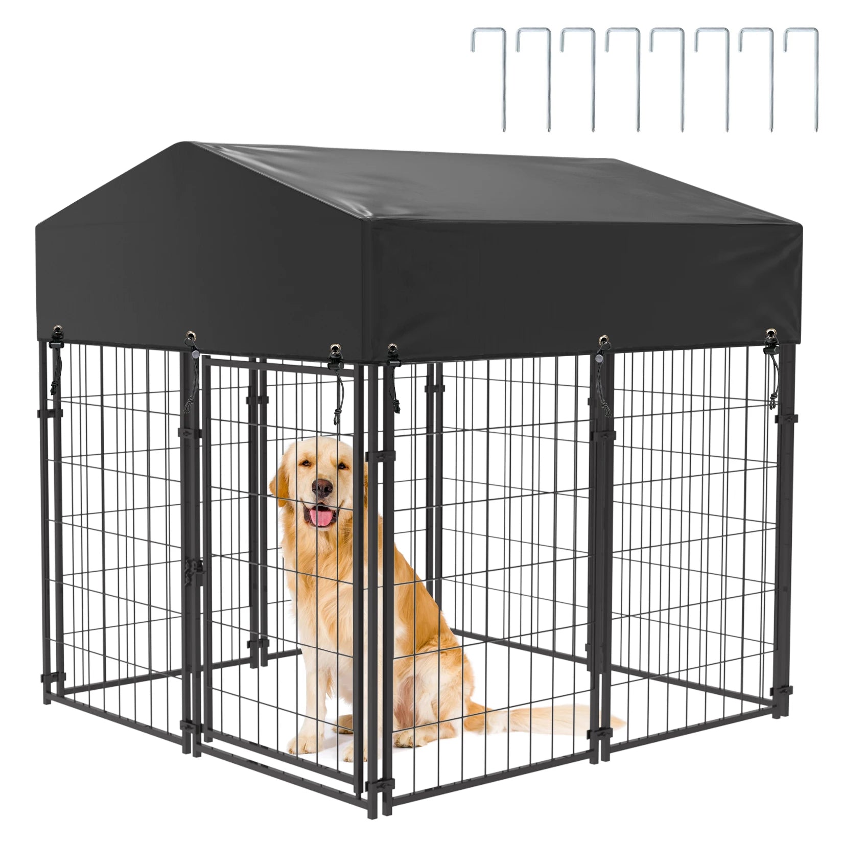 Large Dog Kennel, Outdoor Dogs, Welded Wire Kennels and Runs Crates for Yard with Stakes Water Proof, Cover Canopy