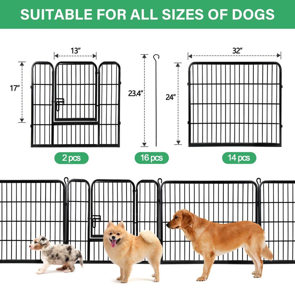 16 Panel Foldable Metal Pet Exercise Pen, 24 Inch Perfect for Outdoors, Yards and Camping, Puppy Containment Fence