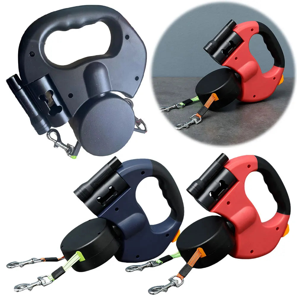 Double Headed Dog Leash, Traction Rope with LED Light, Retractable for Small, Medium Dogs