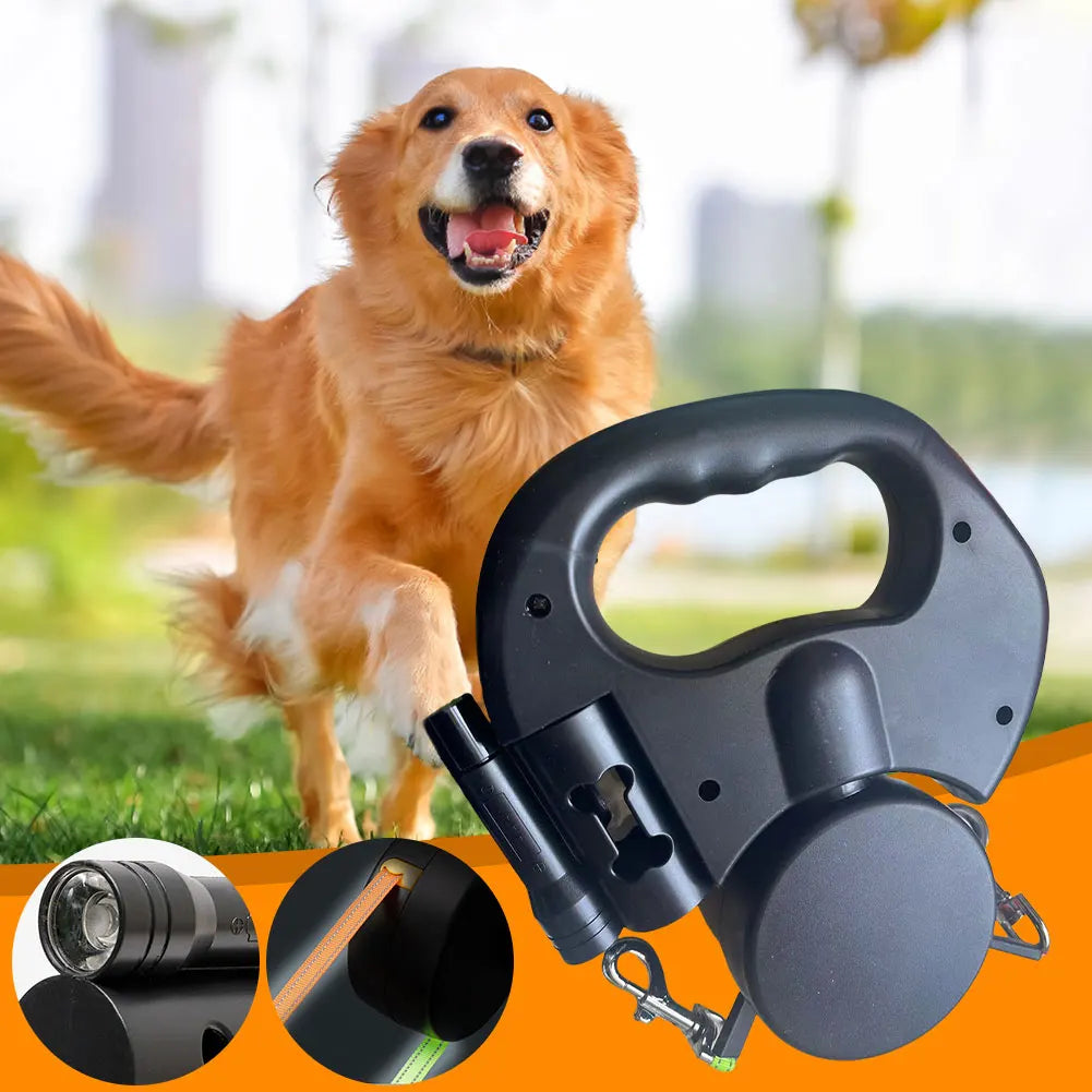 Double Headed Dog Leash, Traction Rope with LED Light, Retractable for Small, Medium Dogs