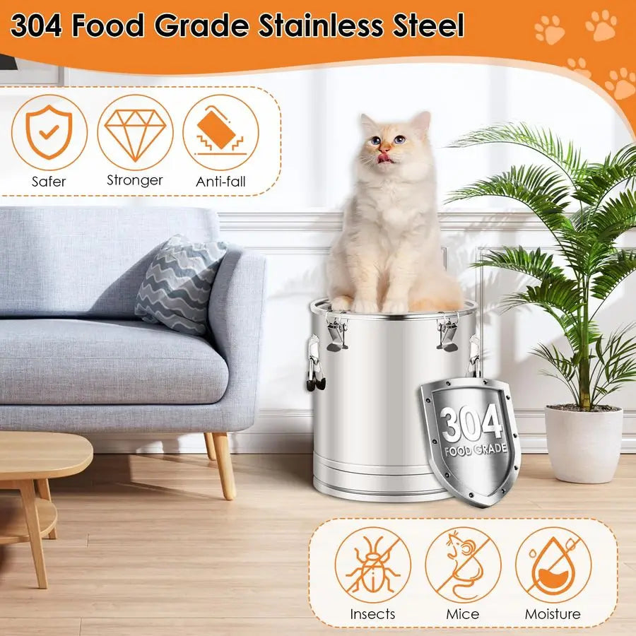 Steel Dog Food Storage Container, Airtight Storage Container with Lid to Keep Fresh