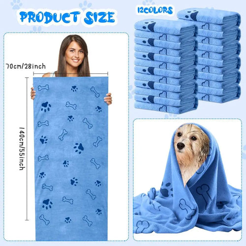 12 Pcs Dog Grooming Towels 28 x 55 Inch Microfiber Drying, Absorbent Towel, Quick Drying, Puppy Bathing Supplies