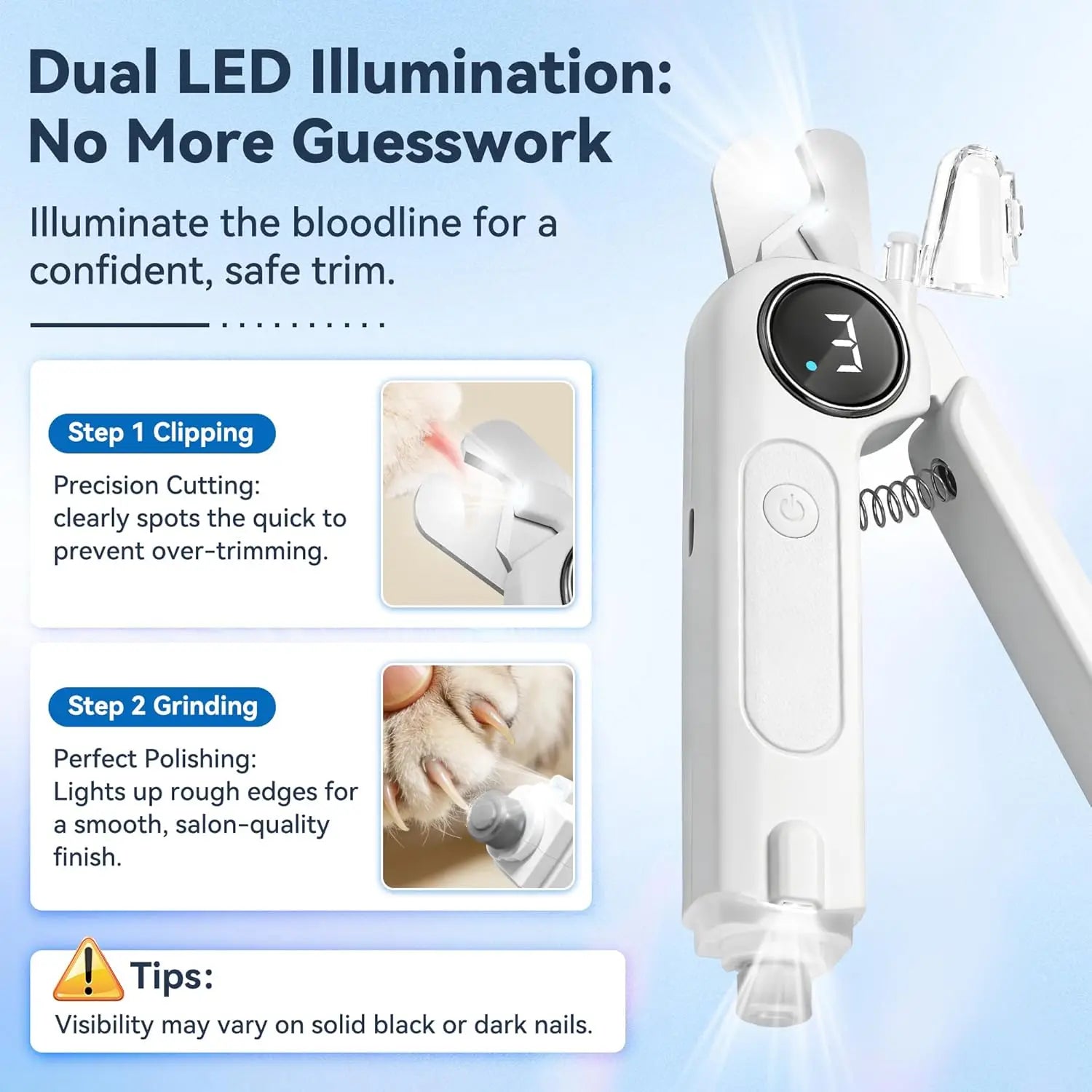 2-in-1 Dog Nail Clippers & Grinder with Light, Quiet Electric Pet Trimmer for Dogs & Cats, Rechargeable, 3 Speeds