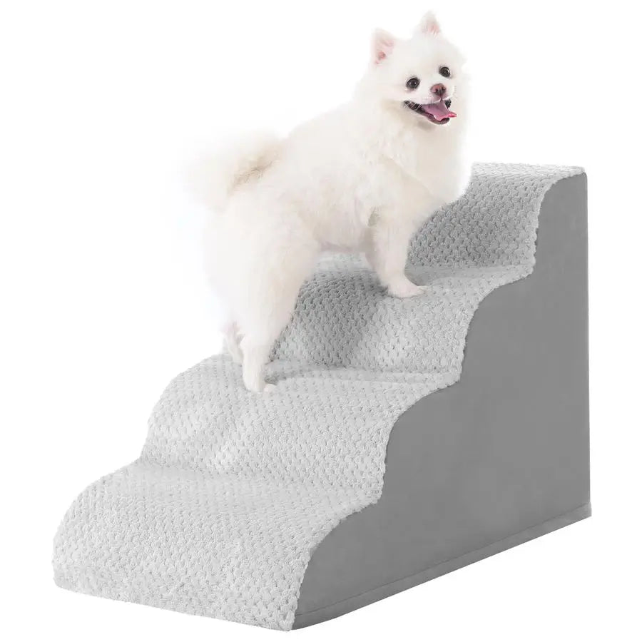 Dog Stairs Ramp, Curved 4 Step Ramp  for Small Dogs and Cats, Pet Stairs for High Beds and Couch with AntiSlip Washable Cover
