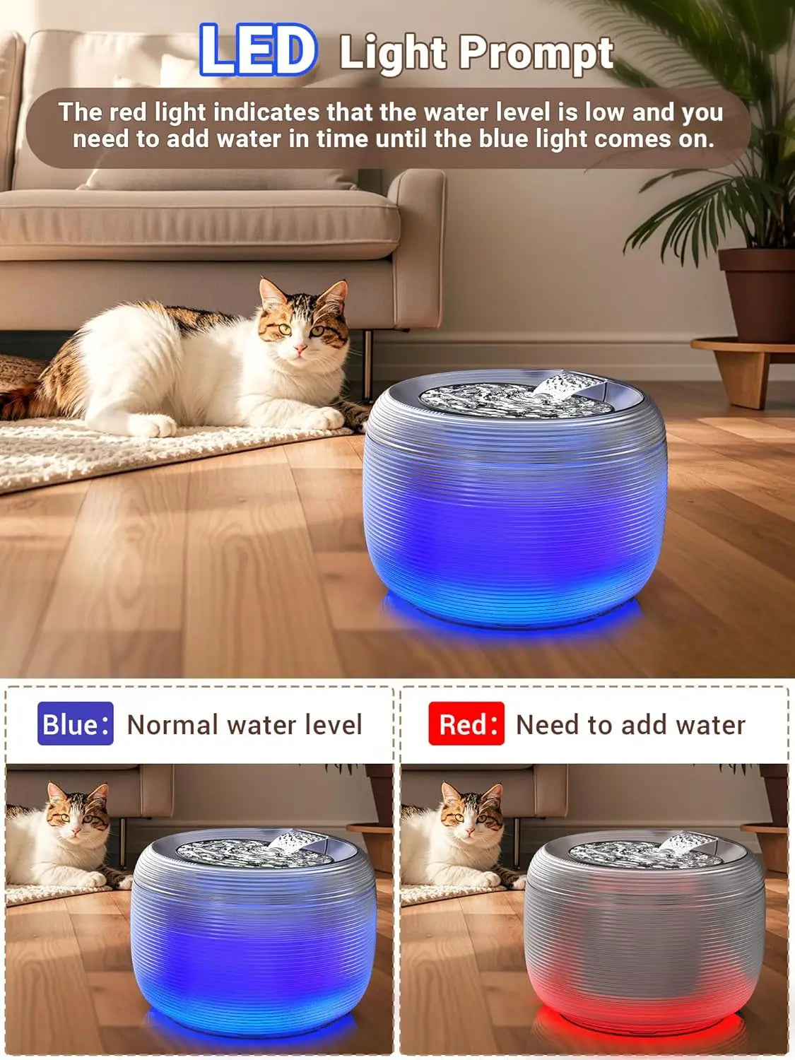 3.5L Quiet Cat Water Fountain with LED Light, Large Capacity Pet Fountain for Cats and Dogs, Easy Cleaning