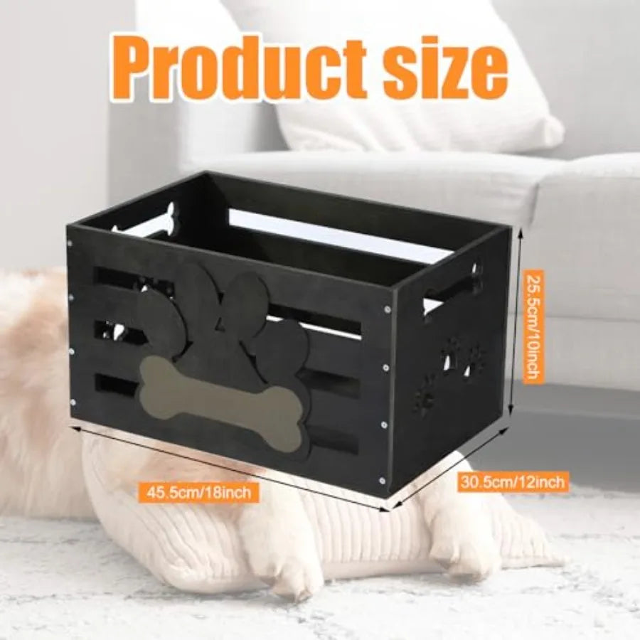 Dog Toy Basket, Wooden Bin Storage with Handles, Large Organizer with Paw Pattern