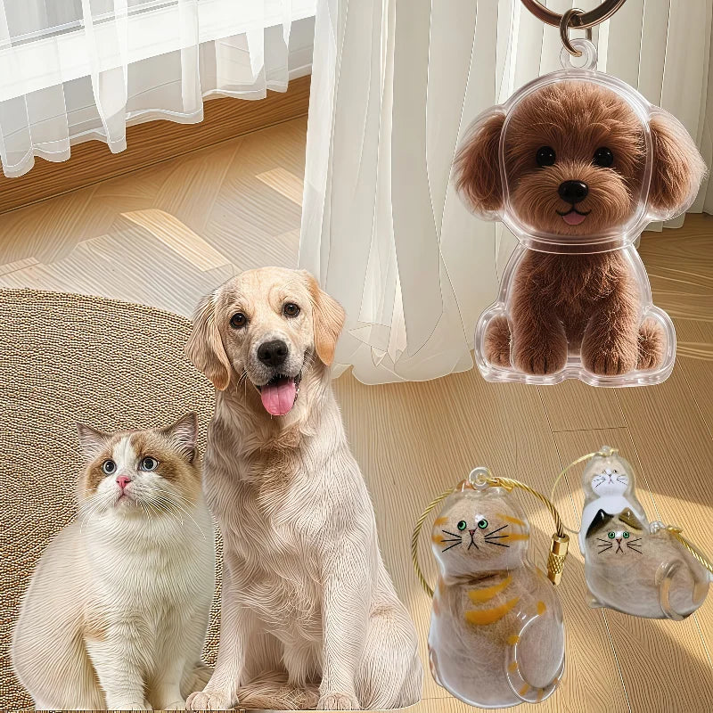 Transparent Dog & Cat Hair Storage Container, Adorable Pet Keepsake Capsule, Pendant,  Key Ring, Pet Lovers, Memorial Keychain