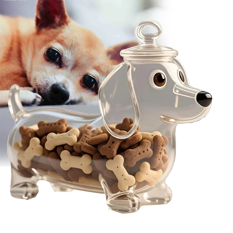 Cute Dachshund Dog Themed Glass Snack Jar, Food Storage Container, Snack Container With Lid
