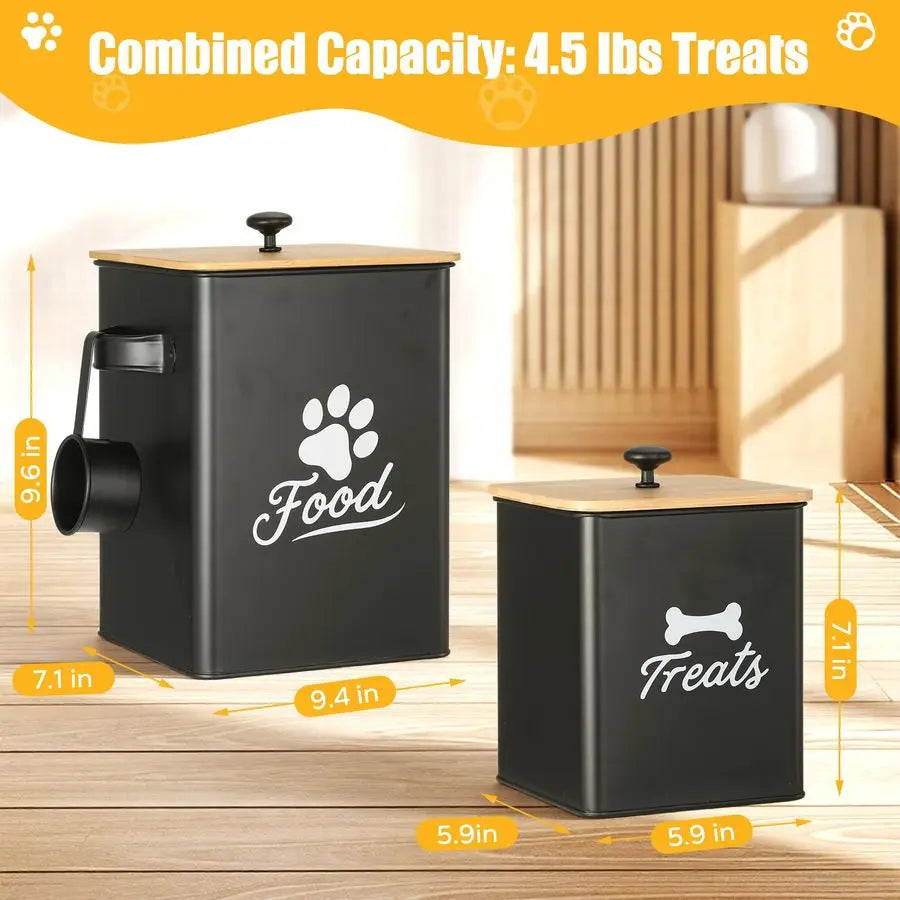 Treat Container Set of 2, Dog Food Containers with Airtight Lids, Metal, Kitchen Countertop