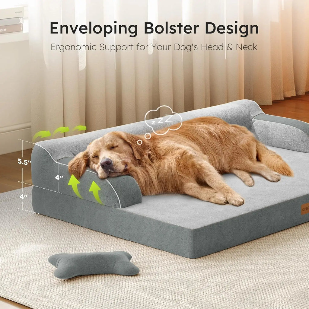 Extra Large Orthopedic Dog Bed with Cooling Memory Foam, Washable, Waterproof Cover and Nonslip Bottom, Light Grey