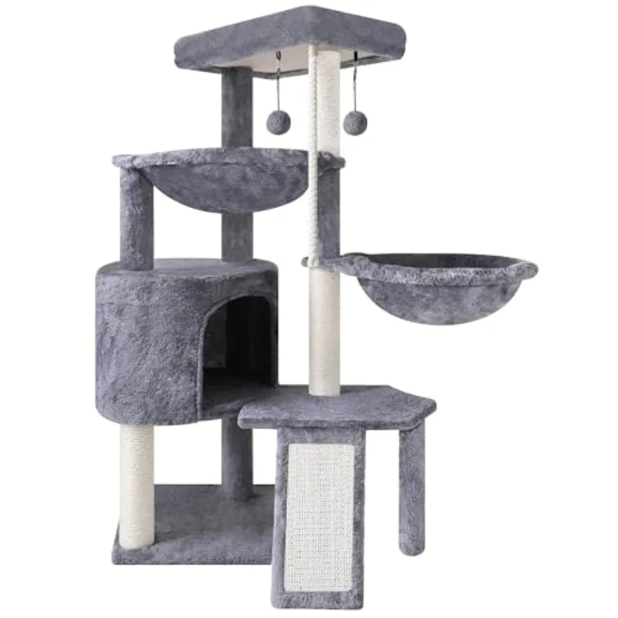 Three Layer Cat Tree with Cat Condo and Two Hammocks