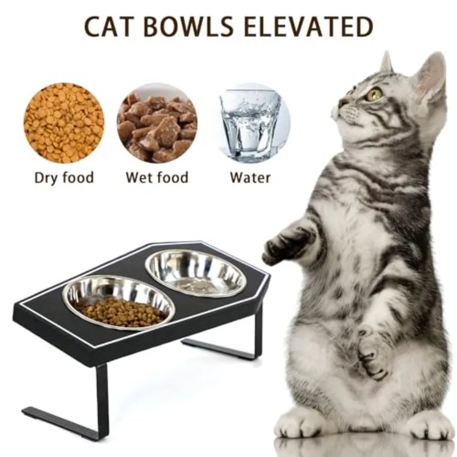 Cat Bowls Elevated Gothic, Non-Slip Stand, Stainless Steel