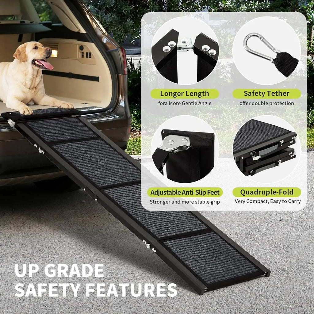 Upgraded Dog Ramp For Cars, Folding Pet Ramp For Large Dogs With Non-Slip Surface, Portable Outdoor Dog Ramp, Up to 250 LBS
