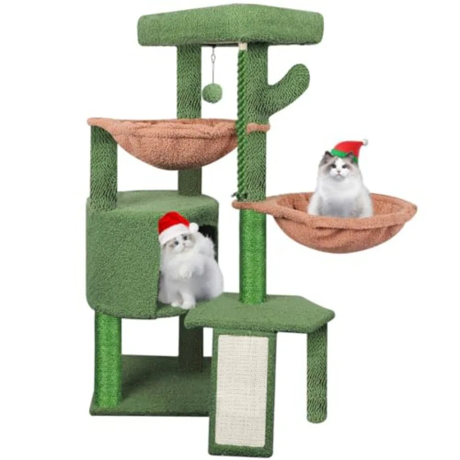 Three Layer Cat Tree with Cat Condo and Two Hammocks