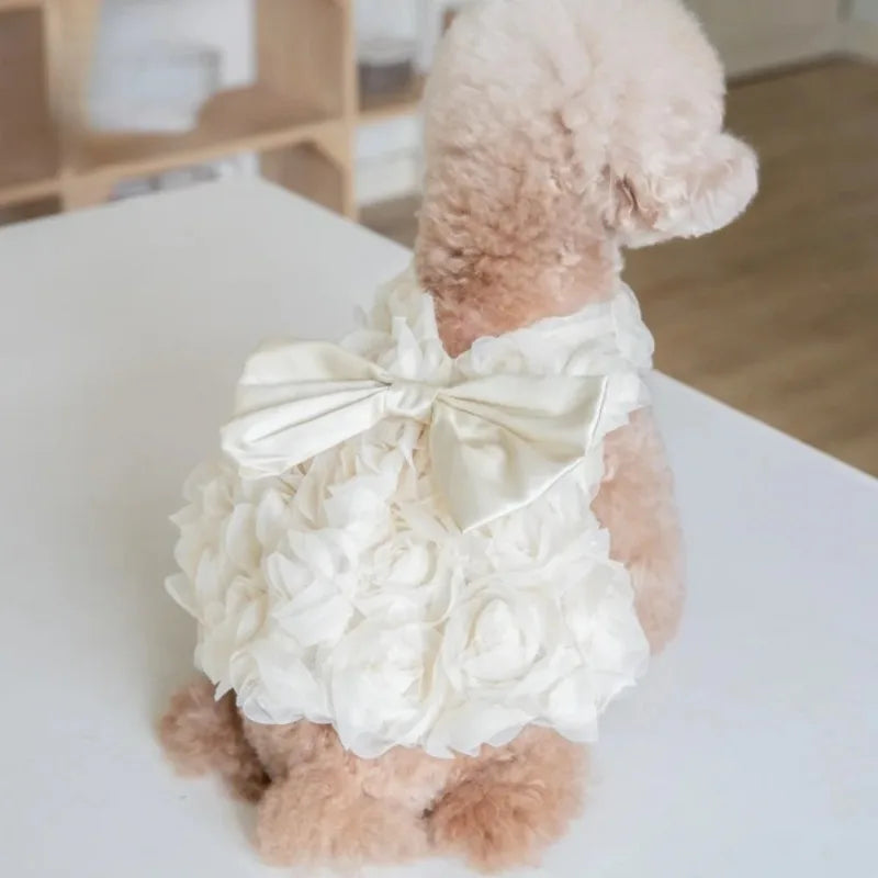 Summer Flower Dog Dresses, 3D Rose Dress Cute Bow Pet Dog Clothes, Cat Pet Skirt Clothing, Pet Accessories