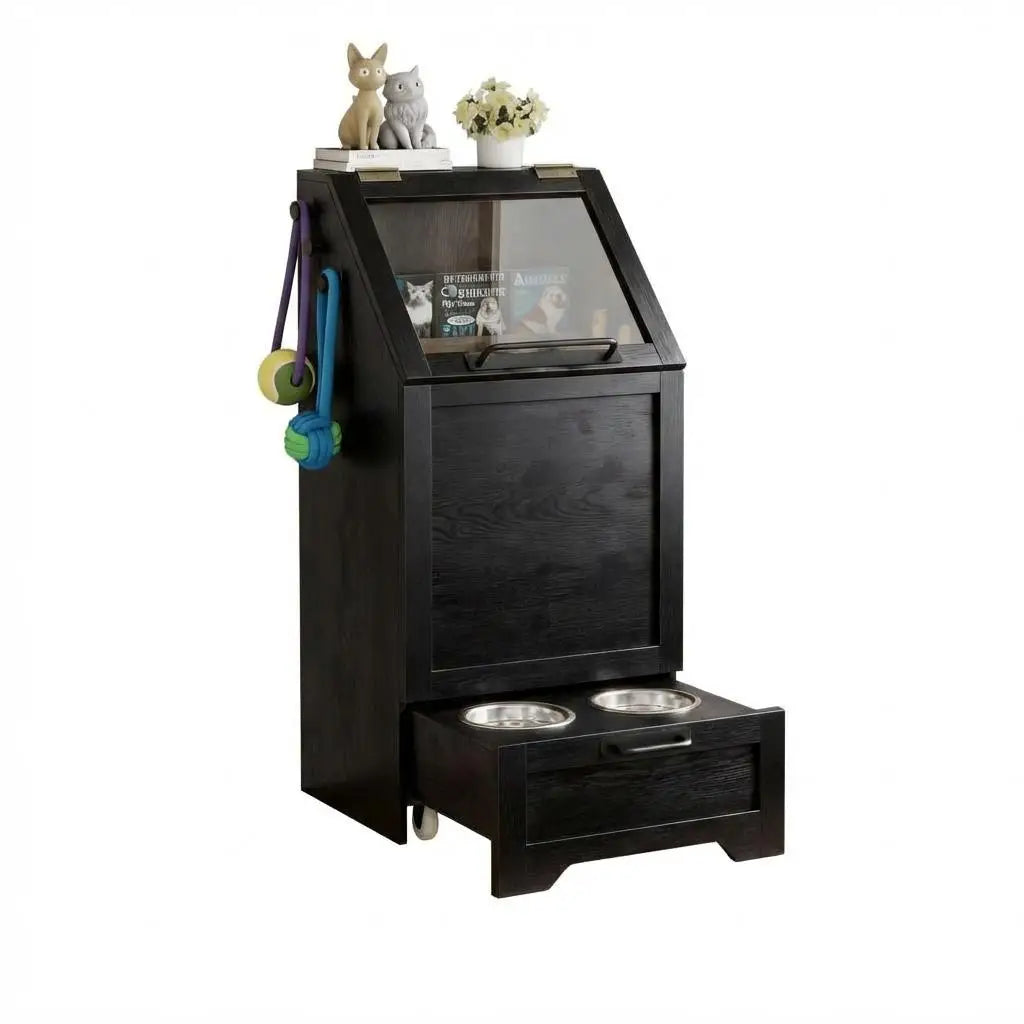 Dog Food Station ,Storage, Raised Bowls, Cabinet with Hanger for Feeding