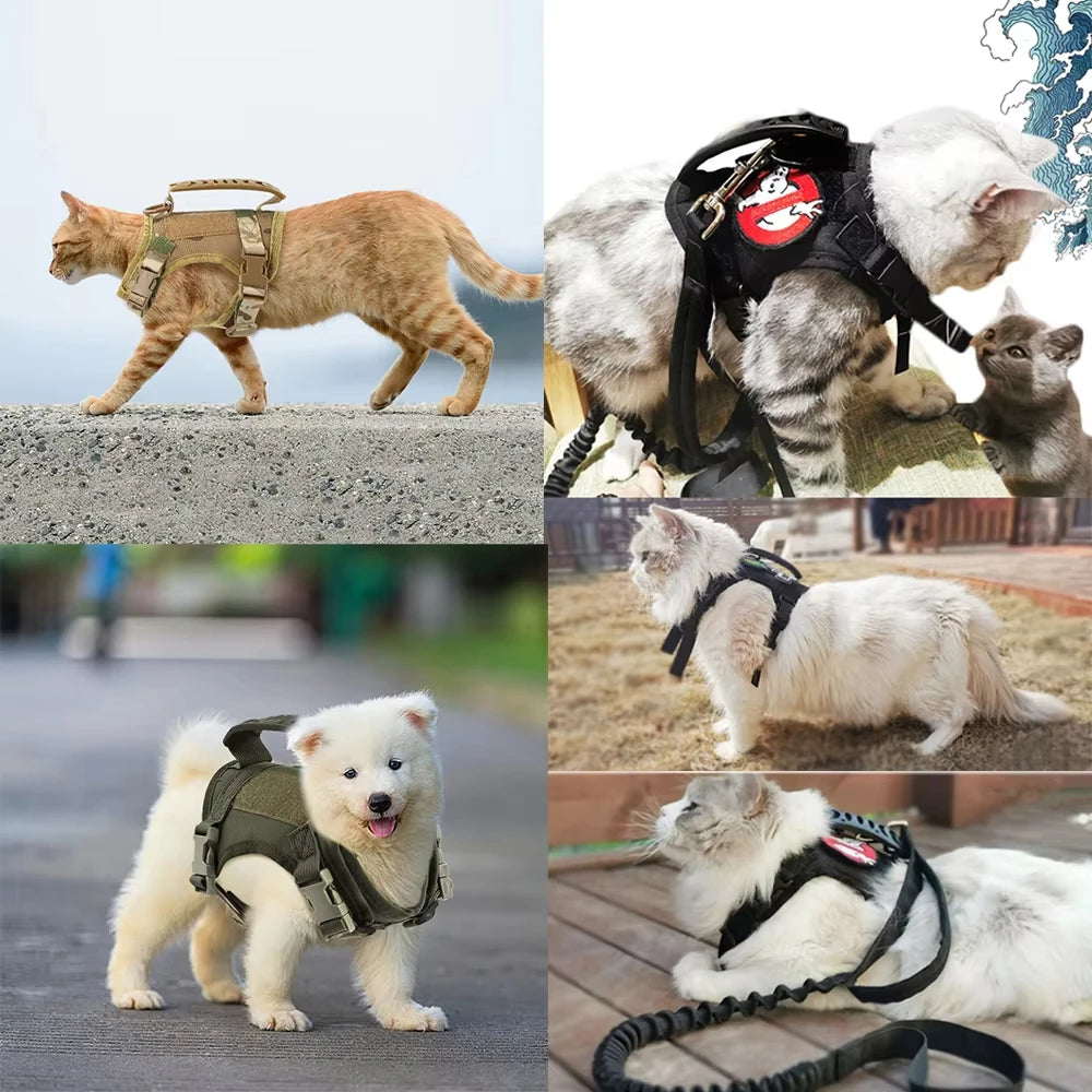 Tactical Harness, Leash, Escape Proof, Breathable, Military Vest and Velcro for Small Dog, Kittens, Puppies