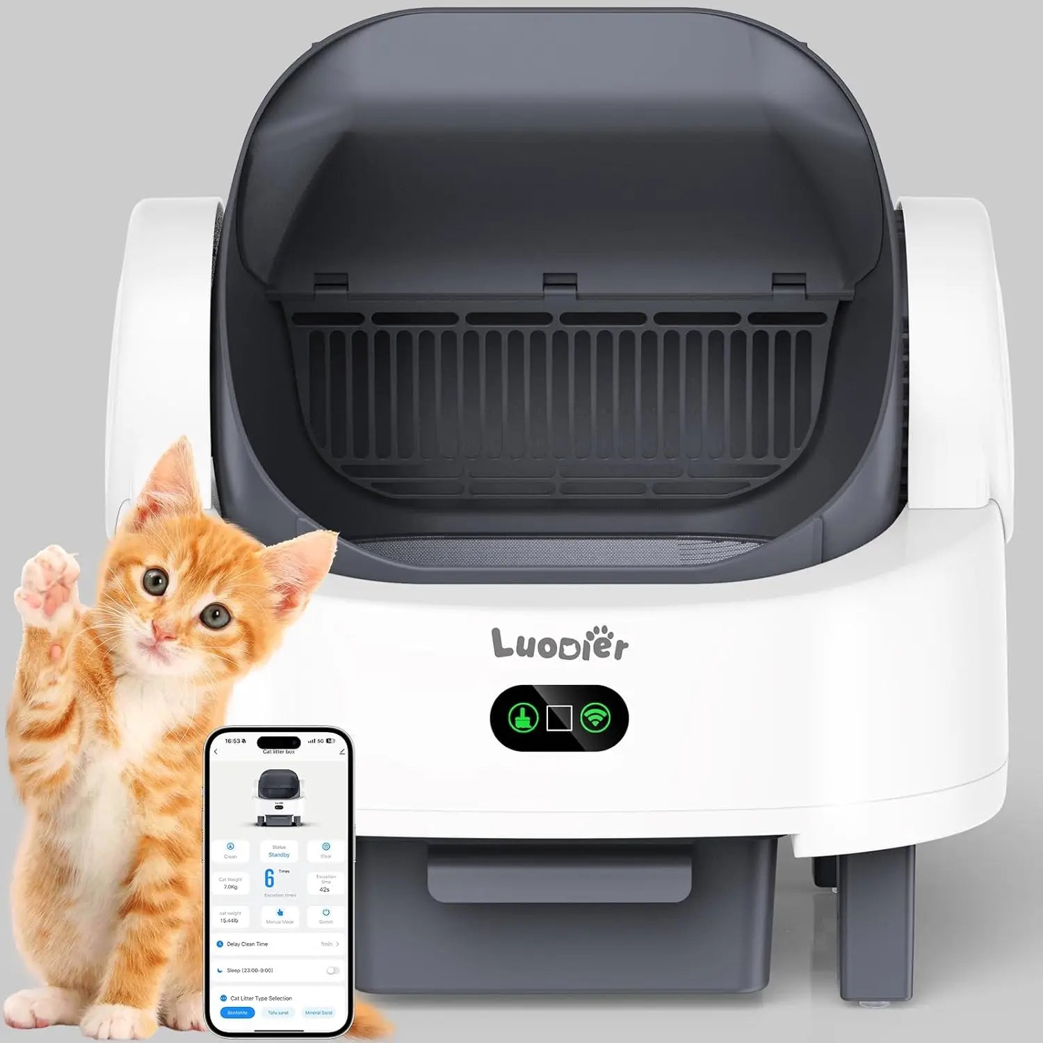 Automatic Cat Litter Box, Large Open-Top, Self Cleaning, Multiple Cats, Smart APP Control