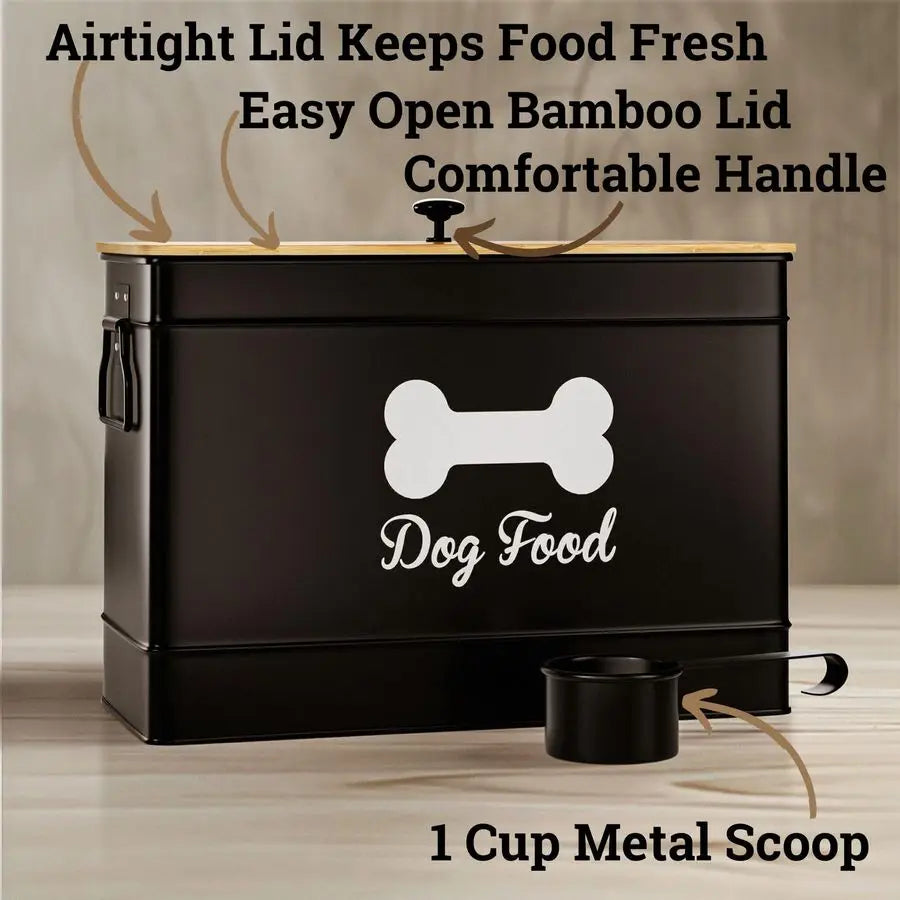 Airtight, Metal Scoop, Dog Food Storage Container with Bamboo Lid