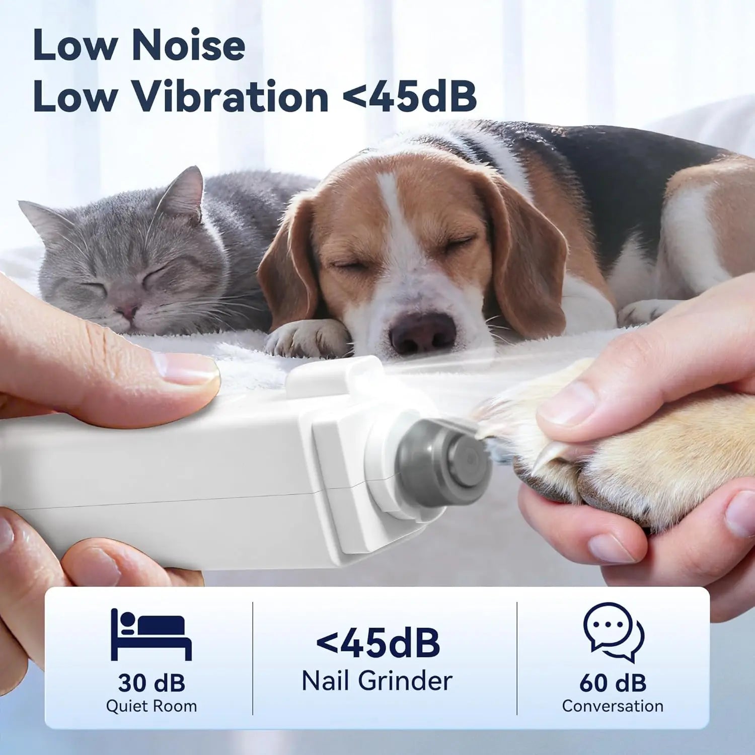 2-in-1 Dog Nail Clippers & Grinder with Light, Quiet Electric Pet Trimmer for Dogs & Cats, Rechargeable, 3 Speeds