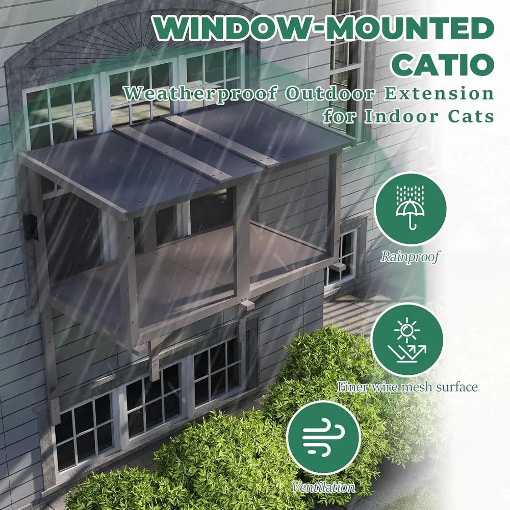 Expandable Cat Window Perch, Indoor Hammock Enclosure, Insect-Proof Napping Spot