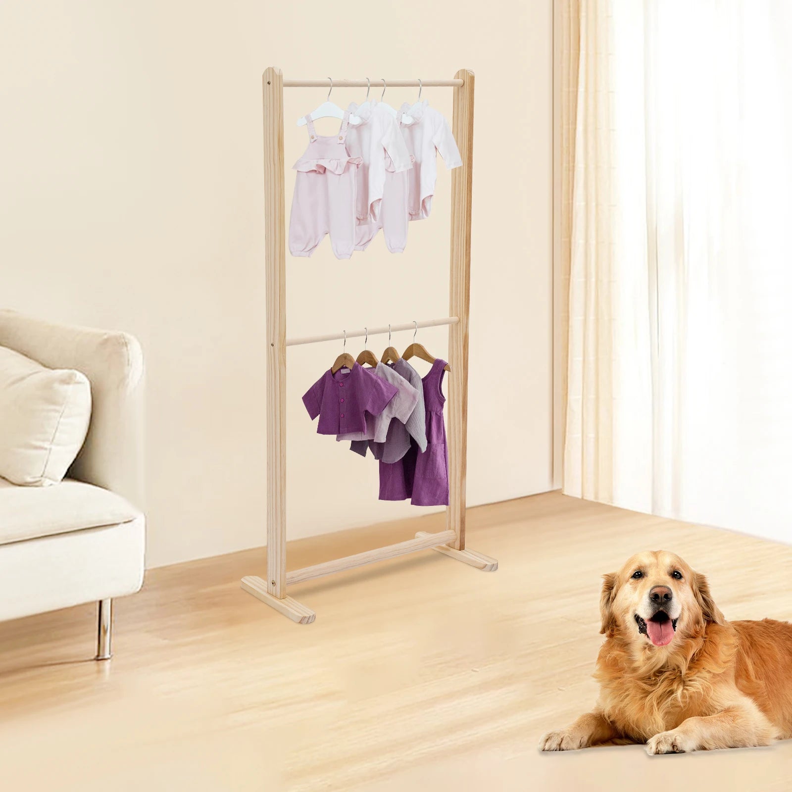 Dog Garment Rack for Small Pets—Double-Tier Design(Space-Saving), Smooth Edges, Easy Assemble