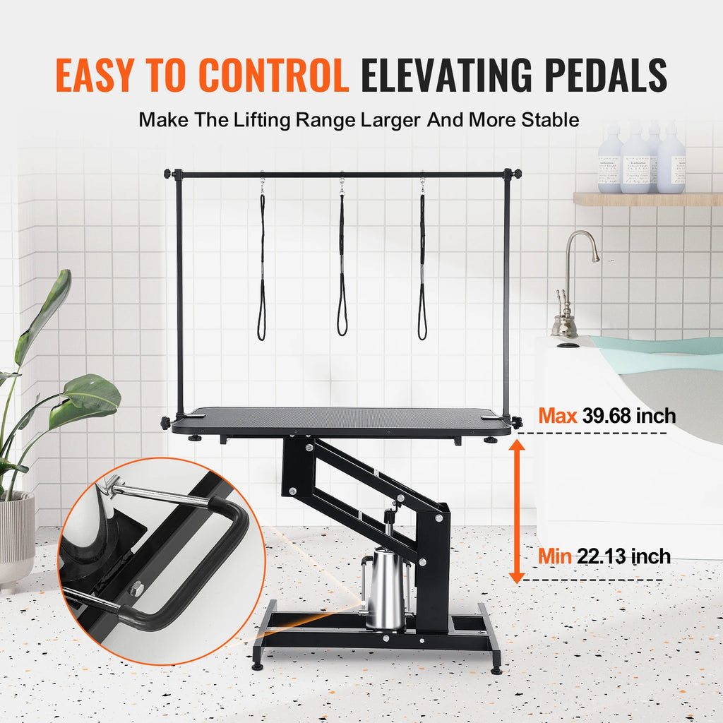 SucceBuy 43" Hydraulic Pet Grooming Table 400LBS Height Adjustable Grooming Station with Arm Anti-Slip Tabletop for Pets