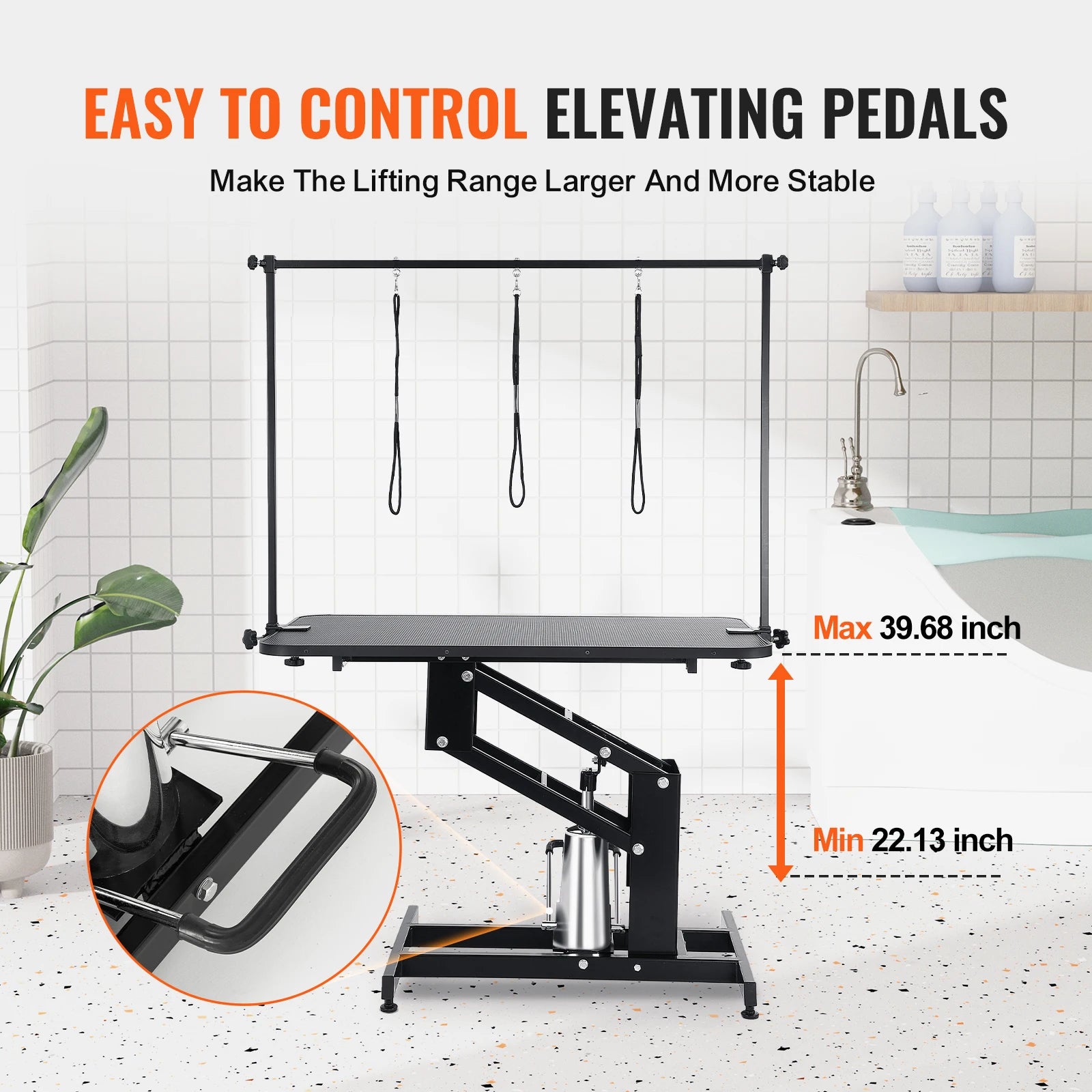 SucceBuy 43" Hydraulic Pet Grooming Table 400LBS Height Adjustable Grooming Station with Arm Anti-Slip Tabletop for Pets
