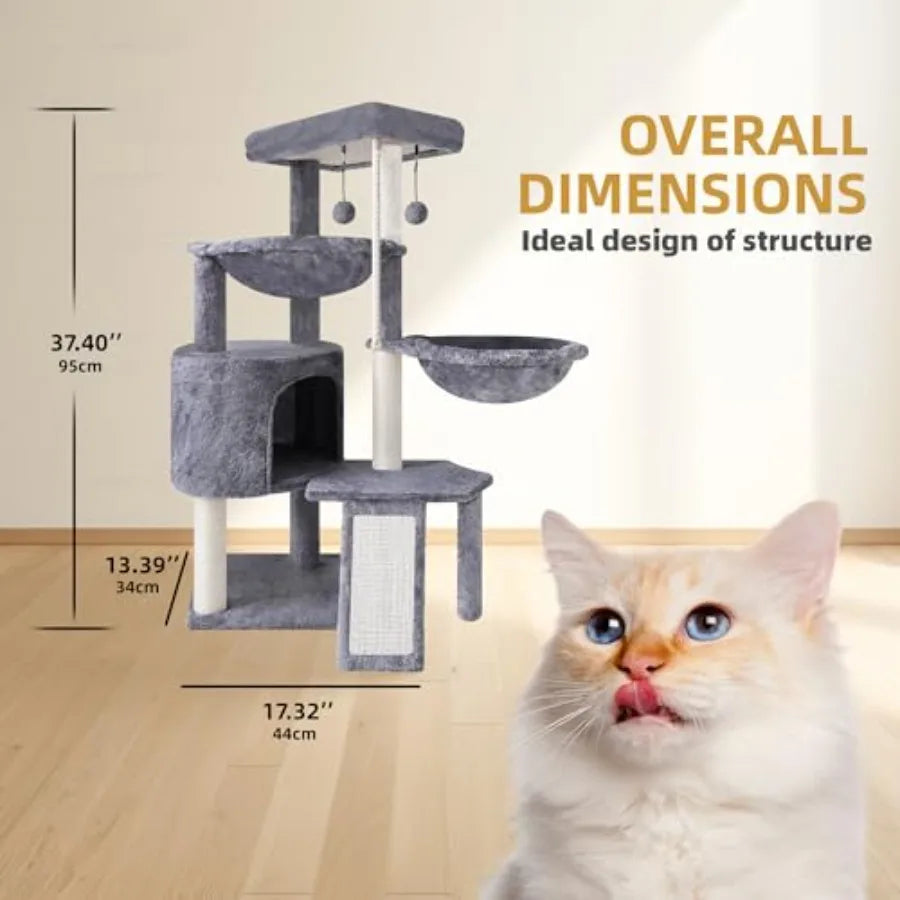 Three Layer Cat Tree with Cat Condo and Two Hammocks