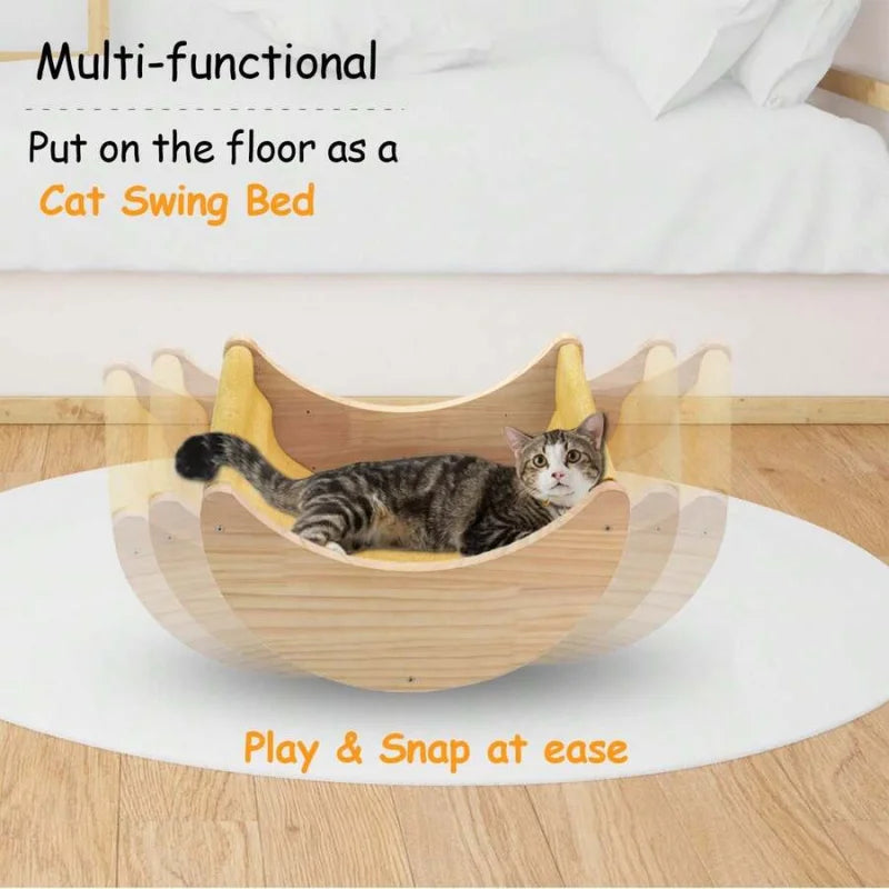 3pcs Cat Wall Furniture Set (Moon Cat Hammock + Wooden Cat Ladder + Cat Step)