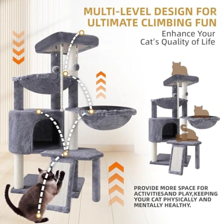 Three Layer Cat Tree with Cat Condo and Two Hammocks