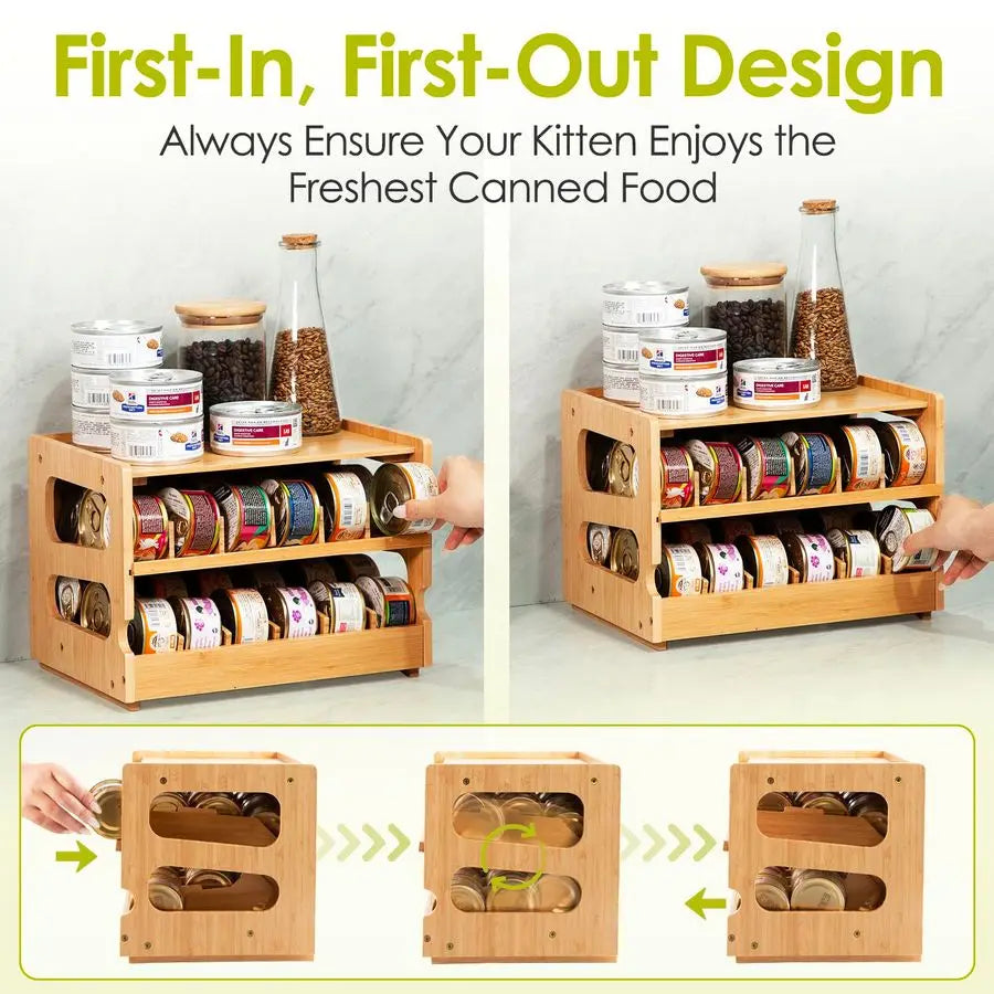 Cat Food Organizer, Pantry, Cat Food Storage, Bamboo