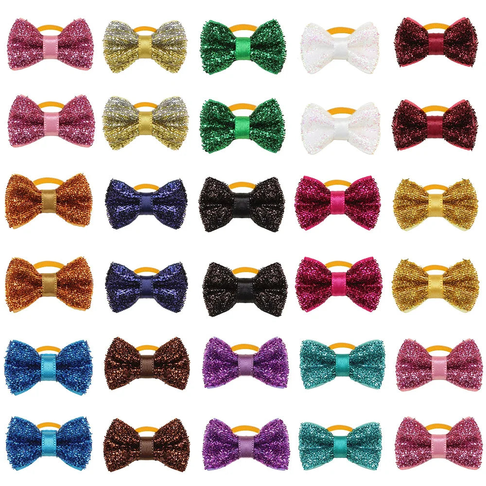 50/100pcs Christmas Small Dog Bows with Rubber Bands, Grooming Accessories, Mixed Colors