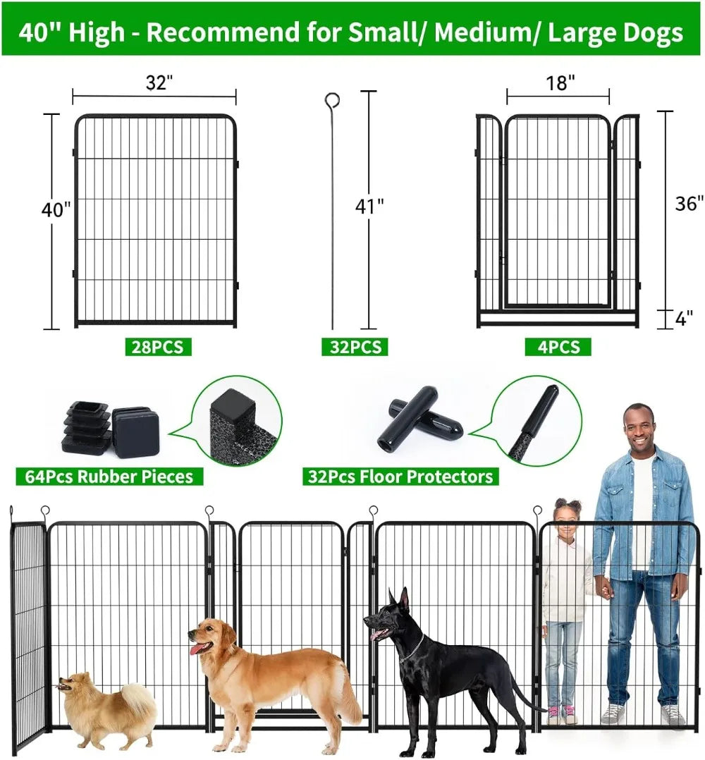 Dog Playpen, Outdoor Extra Wide 32 Piece Panels, Heavy Duty Dog Fence 40" Height Anti-Rust with Doors, Portable for RV Camping