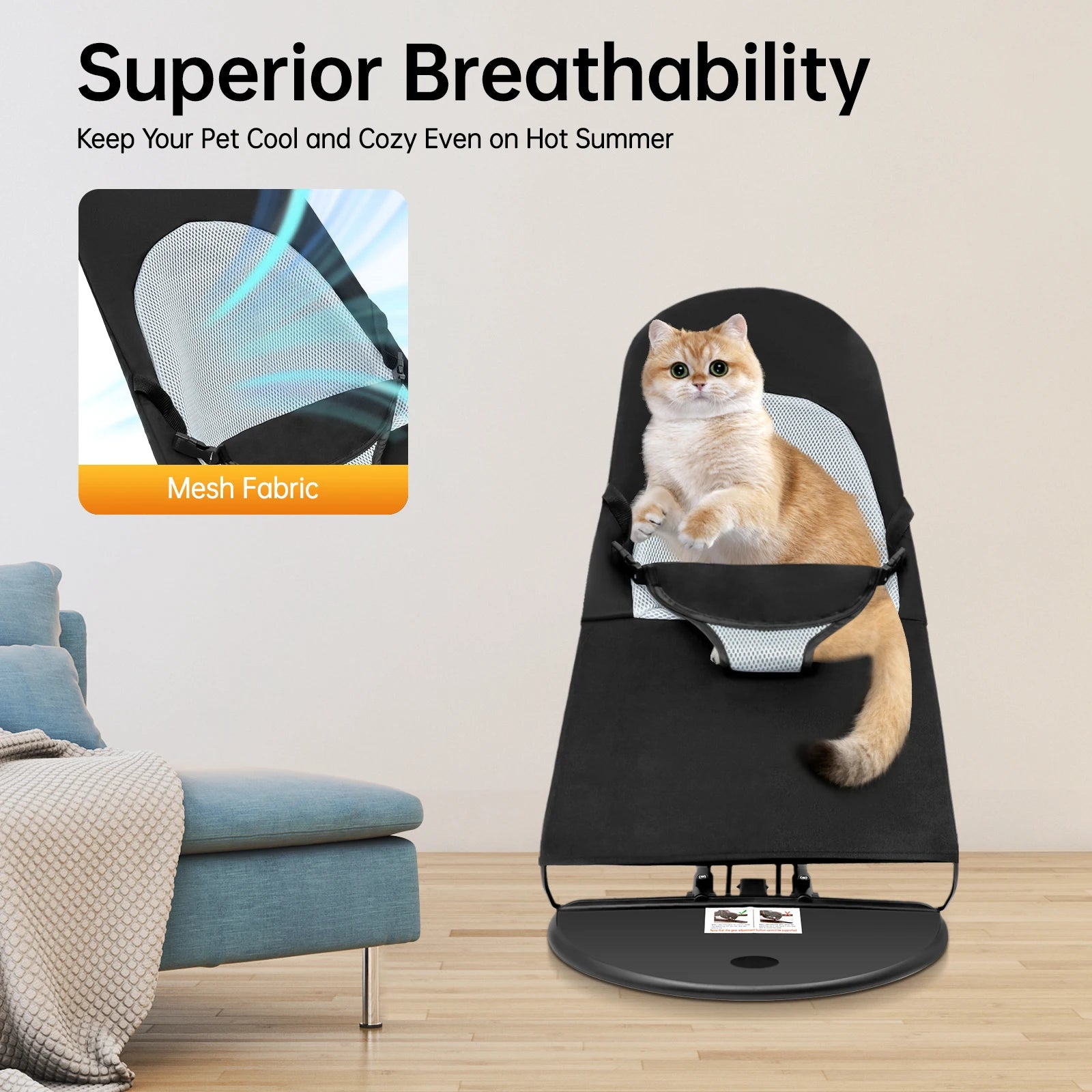 Pet Rocker, Bed Foldable, Rocking Chair Adjustable Height, Breathable, Stainless Steel Bracket