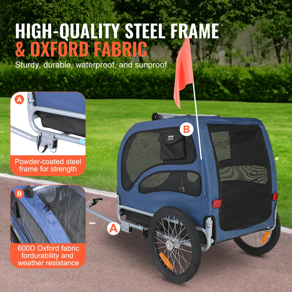 SucceBuy 100lbs Pet Cart, Bicycle Carrier, Bike Trailer with Coupler, Reflectors, Flag, Collapsible to Store for Dogs Travel