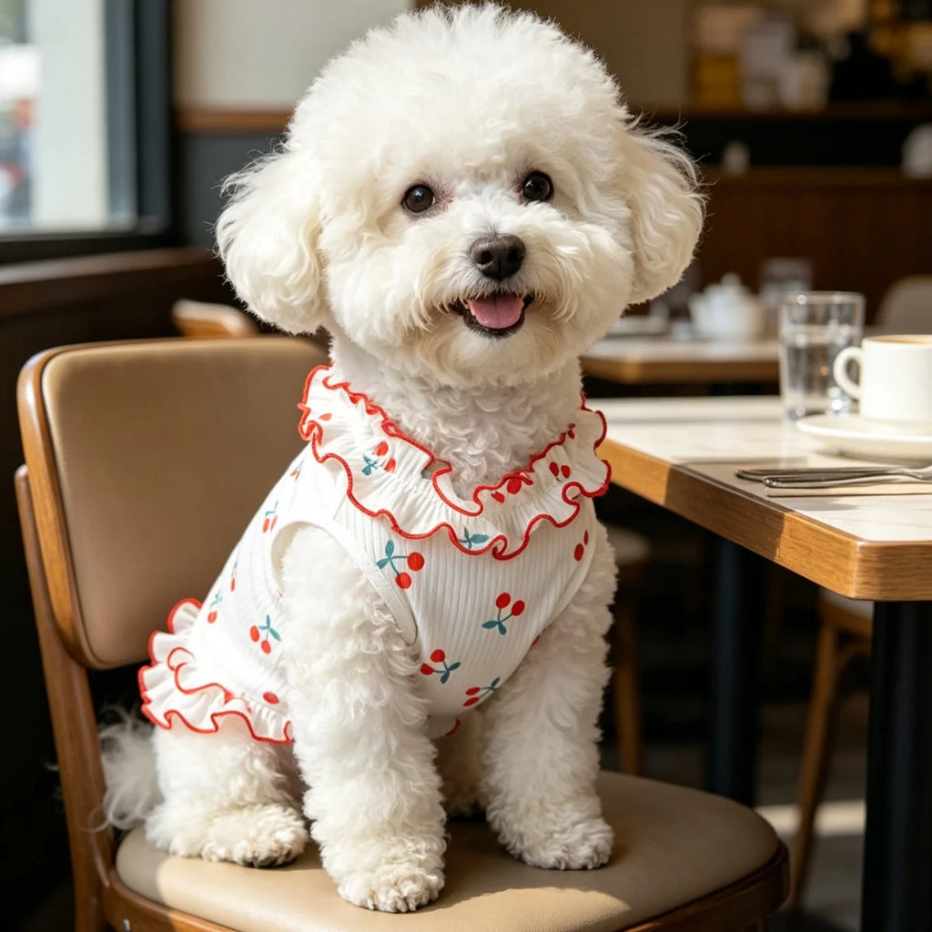 1PC Fashion Cute Cherry Ruffle Dress for Small Dogs, Comfortable Anti-Static.
