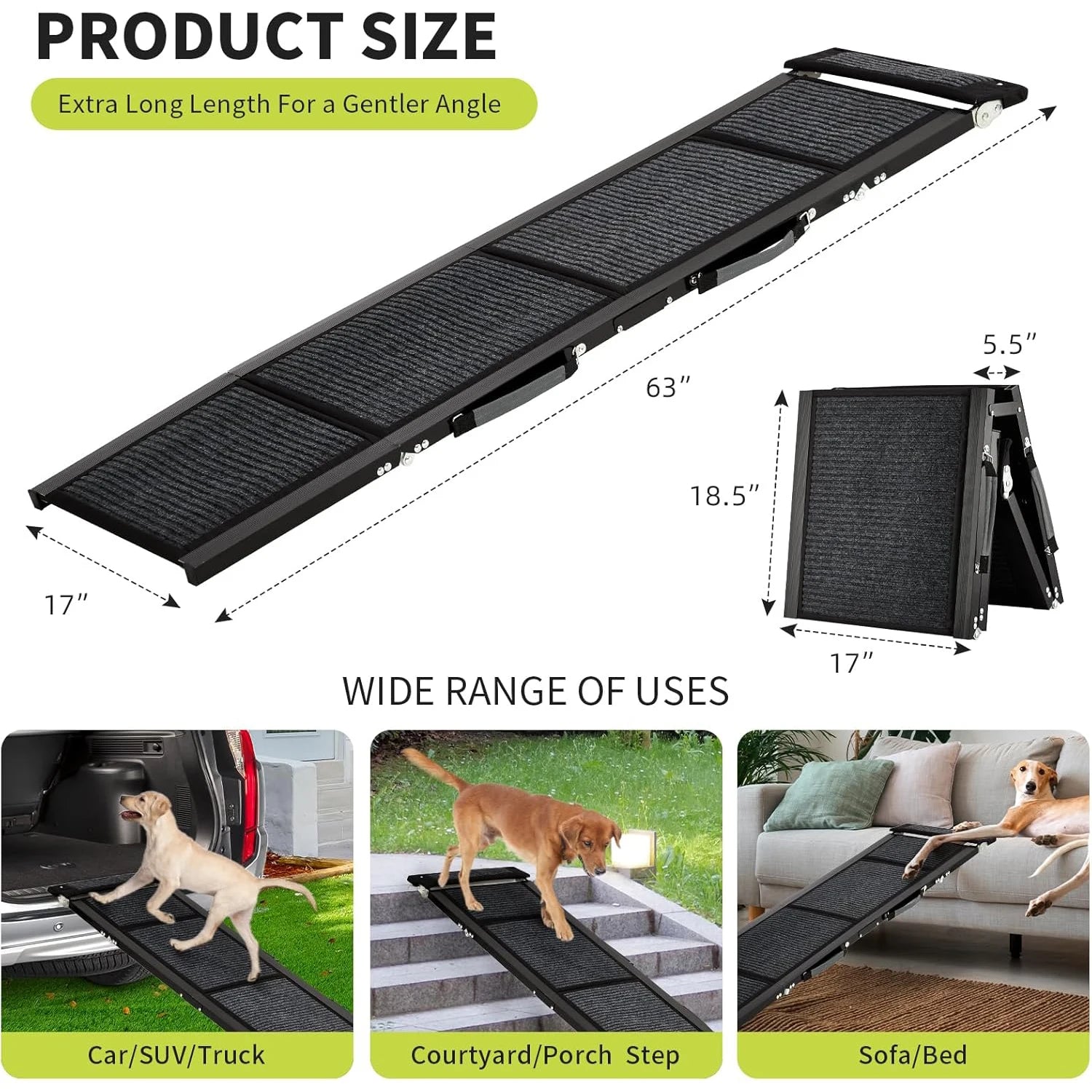 Upgraded Dog Ramp For Cars, Folding Pet Ramp For Large Dogs With Non-Slip Surface, Portable Outdoor Dog Ramp, Up to 250 LBS