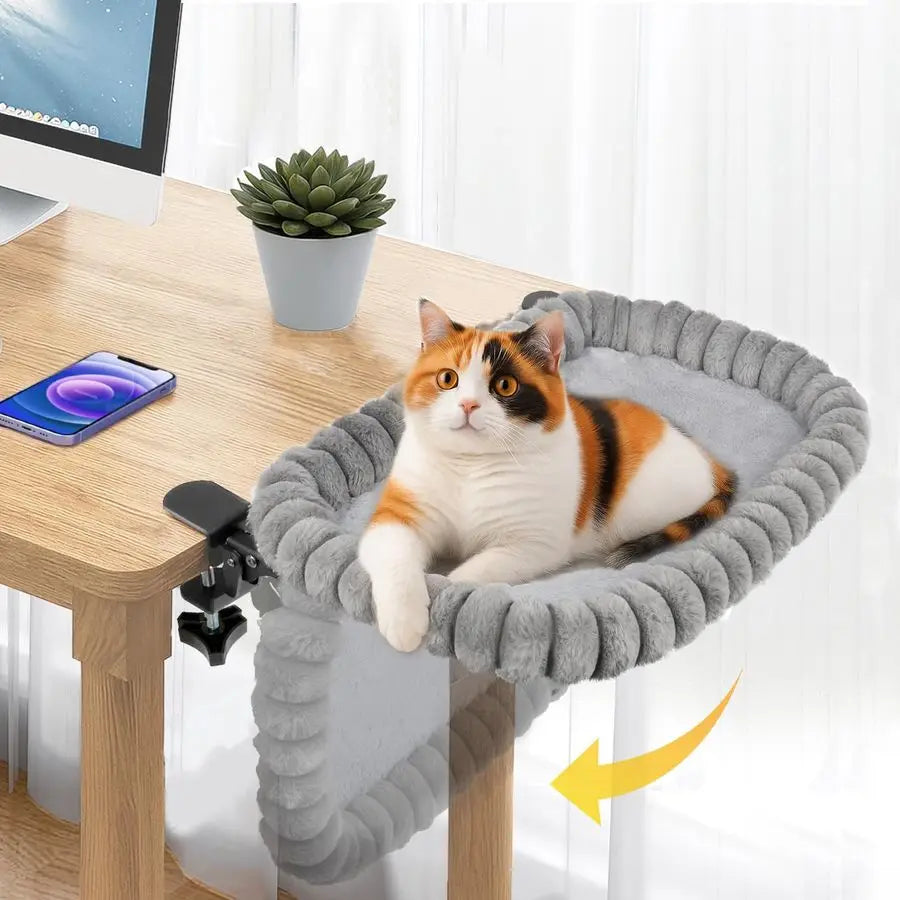 XLarge Cat Desk Bed 90 Foldable SpaceSaving Cat Beds, 2 Washable Covers Faux Rabbit Fur amp Cool Mesh, HeavyDuty Frame Supports