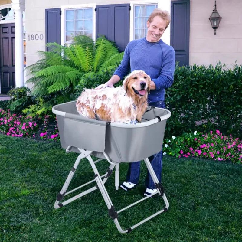 Elevated Dog Bath Tub for Bath Shower Grooming ,Foldable Pet Dog Bathing Station Adjustable, Ideal For Medium To Large Pets