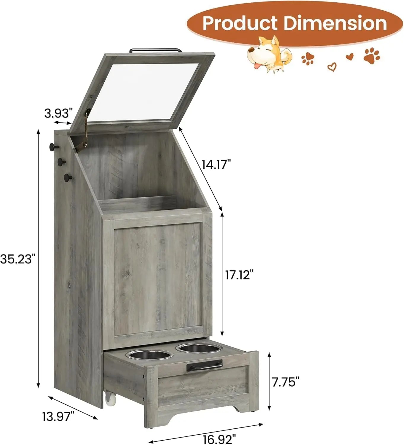 Dog Food Station ,Storage, Raised Bowls, Cabinet with Hanger for Feeding