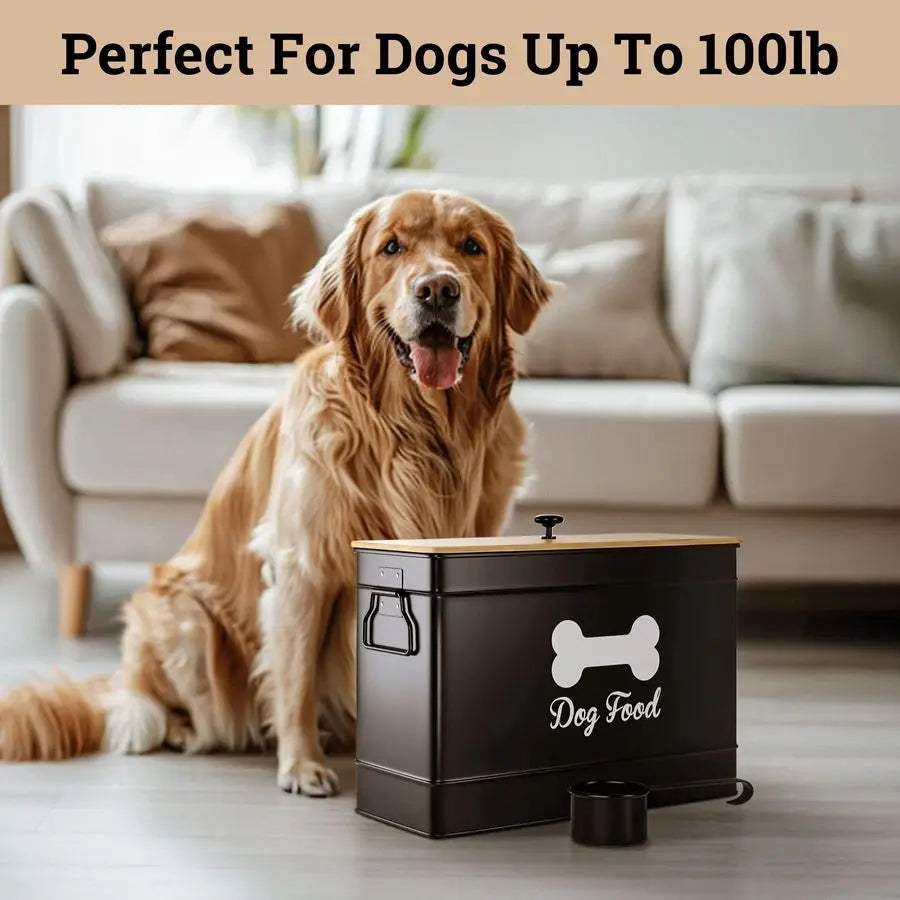 Airtight, Metal Scoop, Dog Food Storage Container with Bamboo Lid