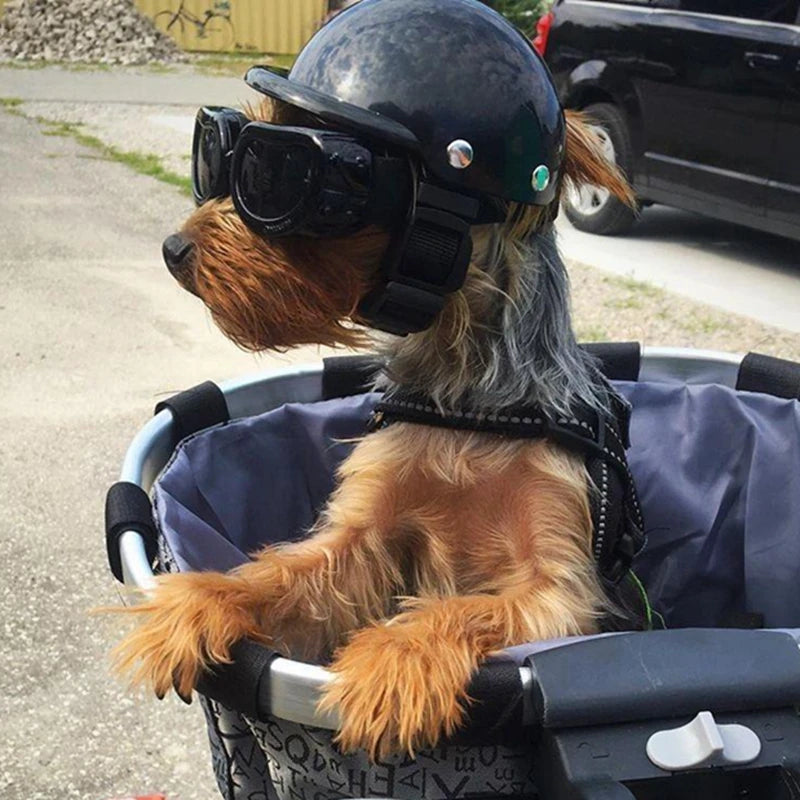 Pet Helmets, Bicycle and Motorcycle Helmet with Sunglasses, Safety Doggie Hat for Traveling, Head Protection