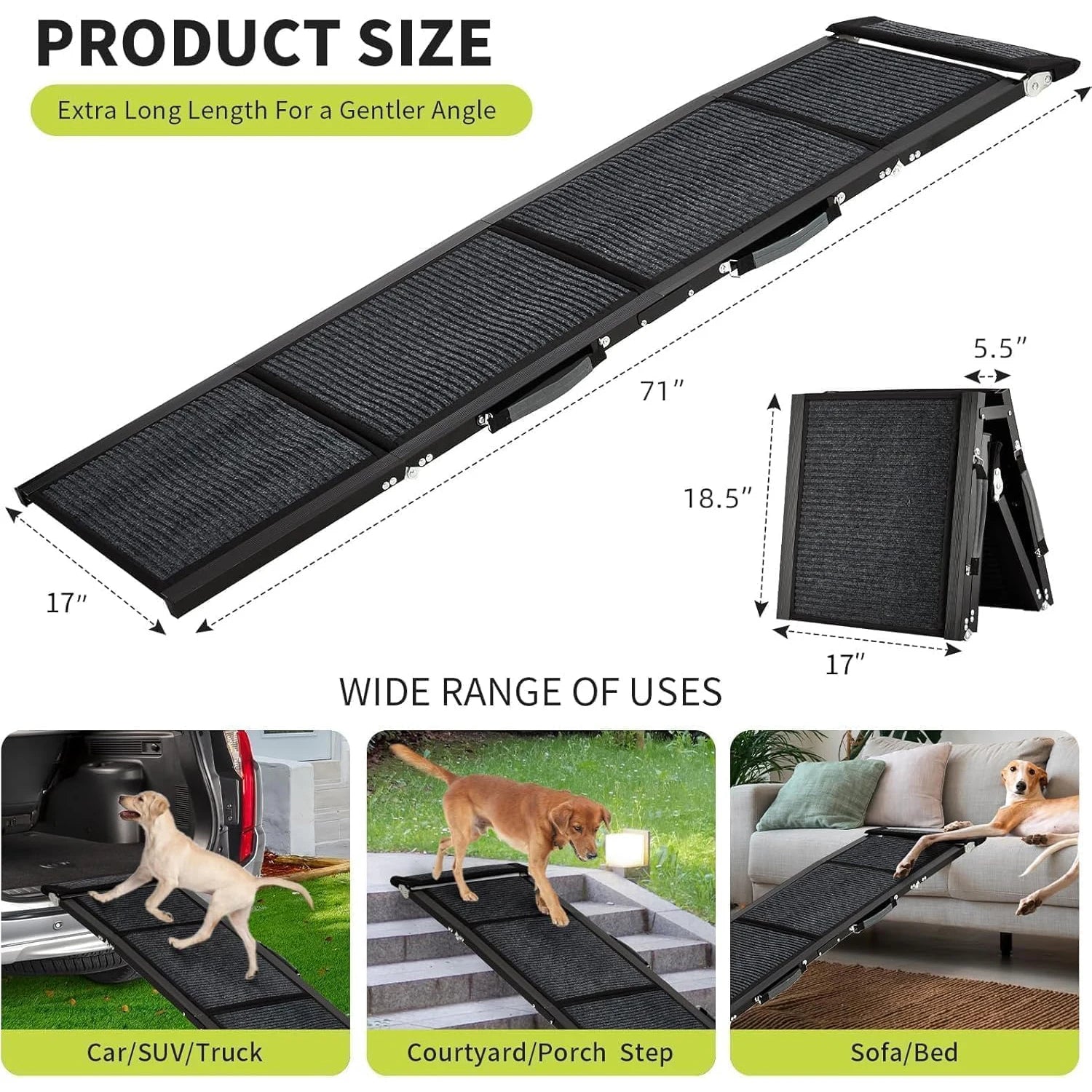 Upgraded Dog Ramp For Cars, Folding Pet Ramp For Large Dogs With Non-Slip Surface, Portable Outdoor Dog Ramp, Up to 250 LBS