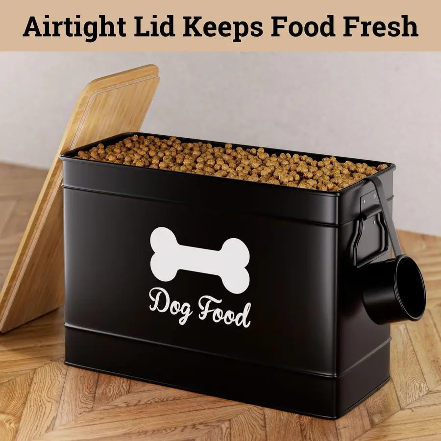 Airtight, Metal Scoop, Dog Food Storage Container with Bamboo Lid