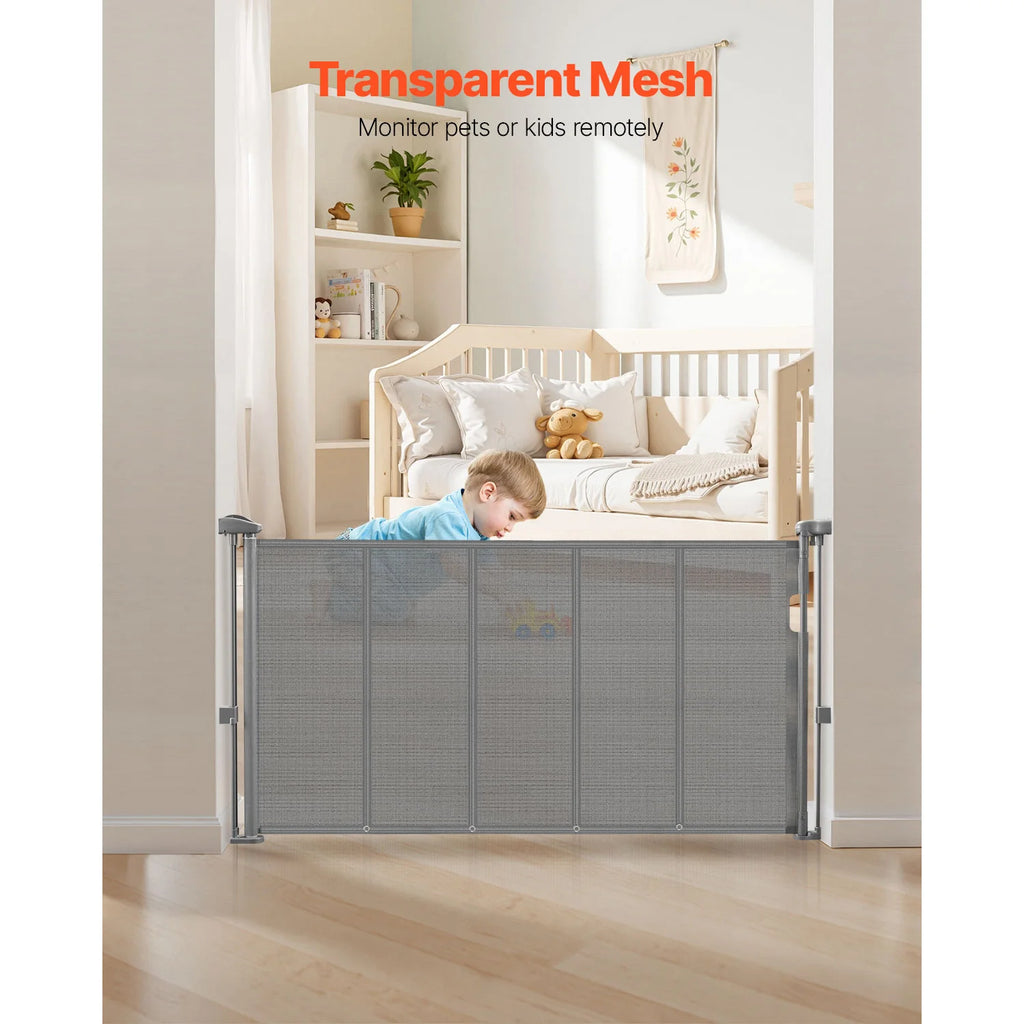Retractable Baby Gate 34in Tall, Extends Wide, Retractable Gate for Kids, Pets, Mesh Material, Easy to Install