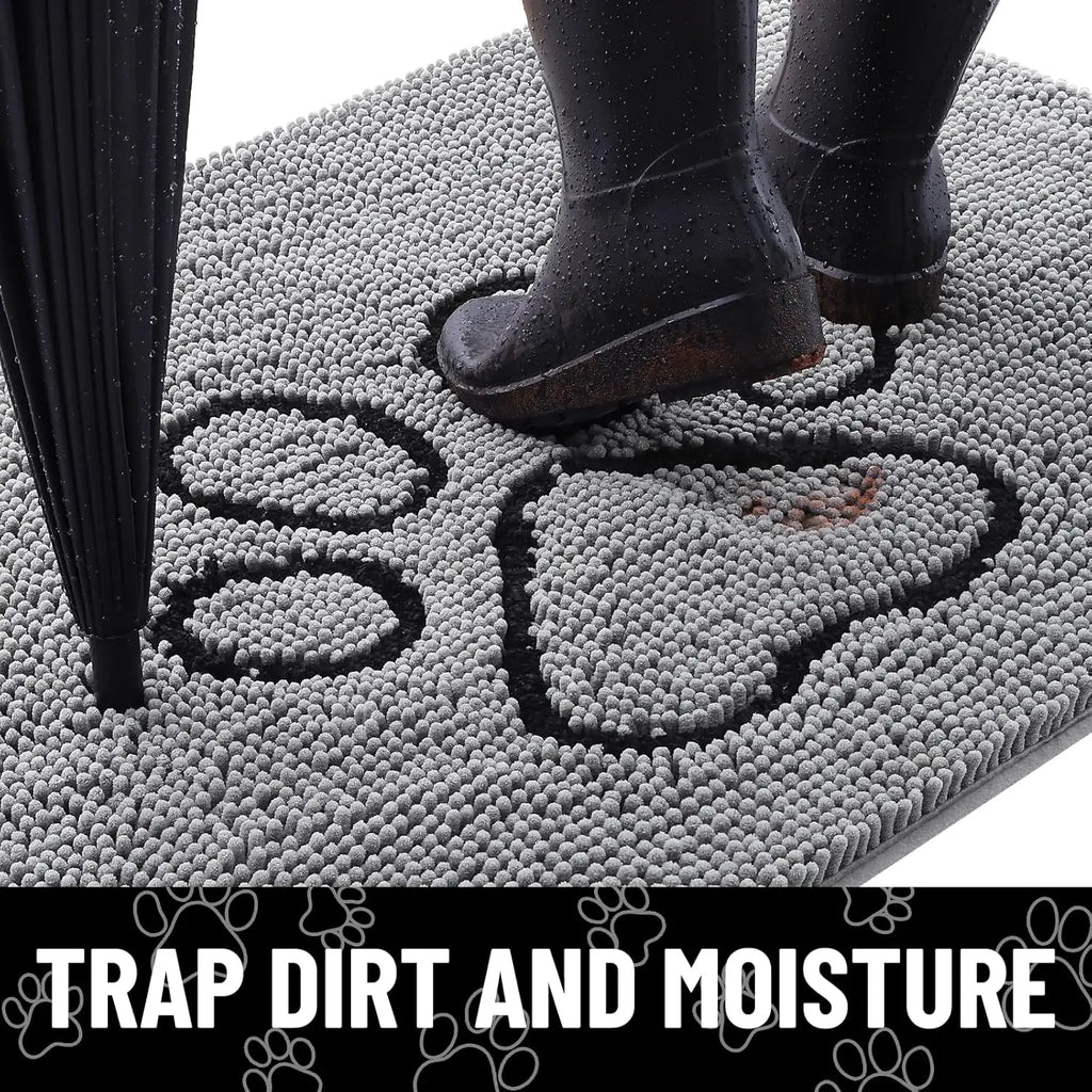 Quick Dry Washable Dog Door Mat, Non Slip Absorbent Rug for Muddy Paws Indoor Outdoor 30x20 Inches Grey Black