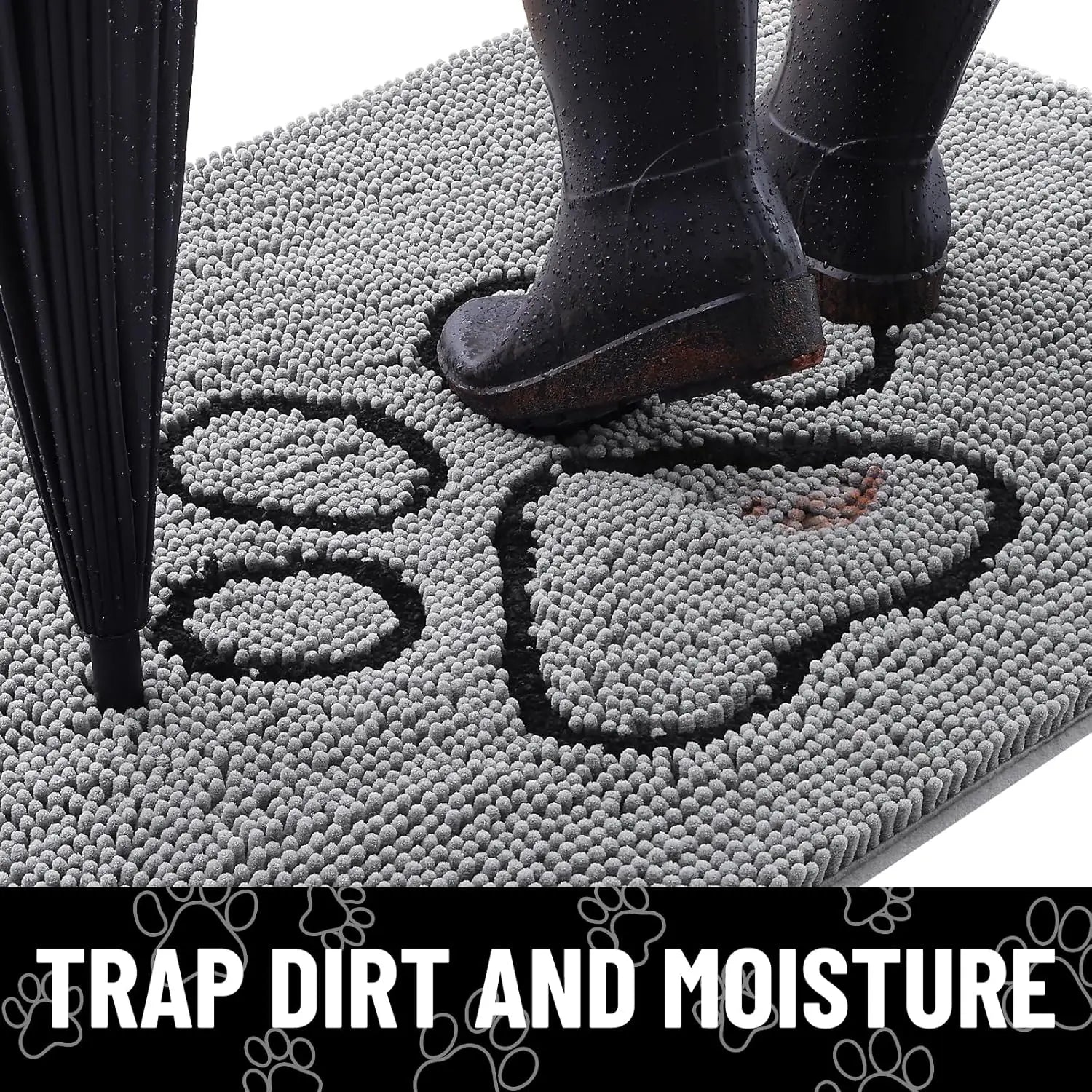 Quick Dry Washable Dog Door Mat, Non Slip Absorbent Rug for Muddy Paws Indoor Outdoor 30x20 Inches Grey Black